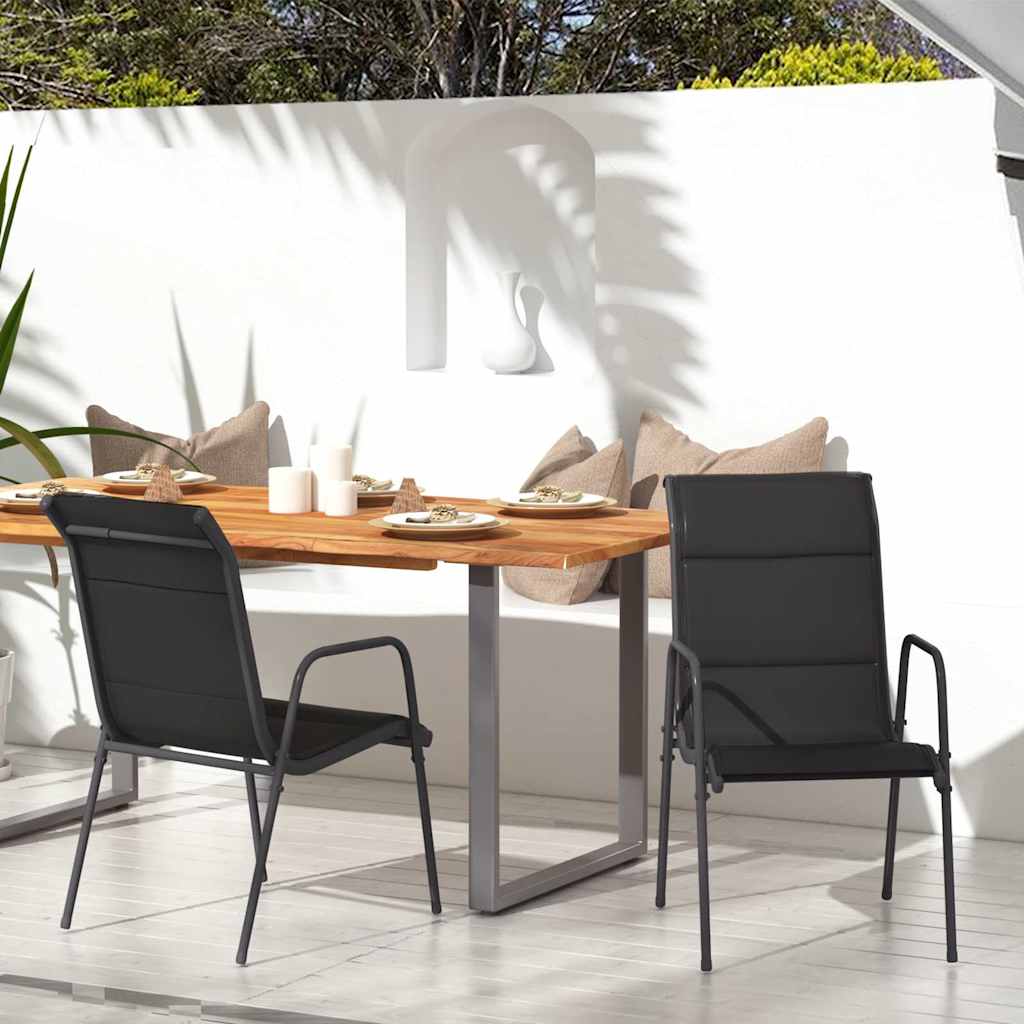 Gartenstühle 2 Stk. Stahl und Textilene Schwarz