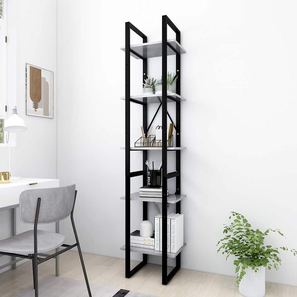 Bücherregal 5 Fächer Betongrau 40x30x175 cm Holzwerkstoff