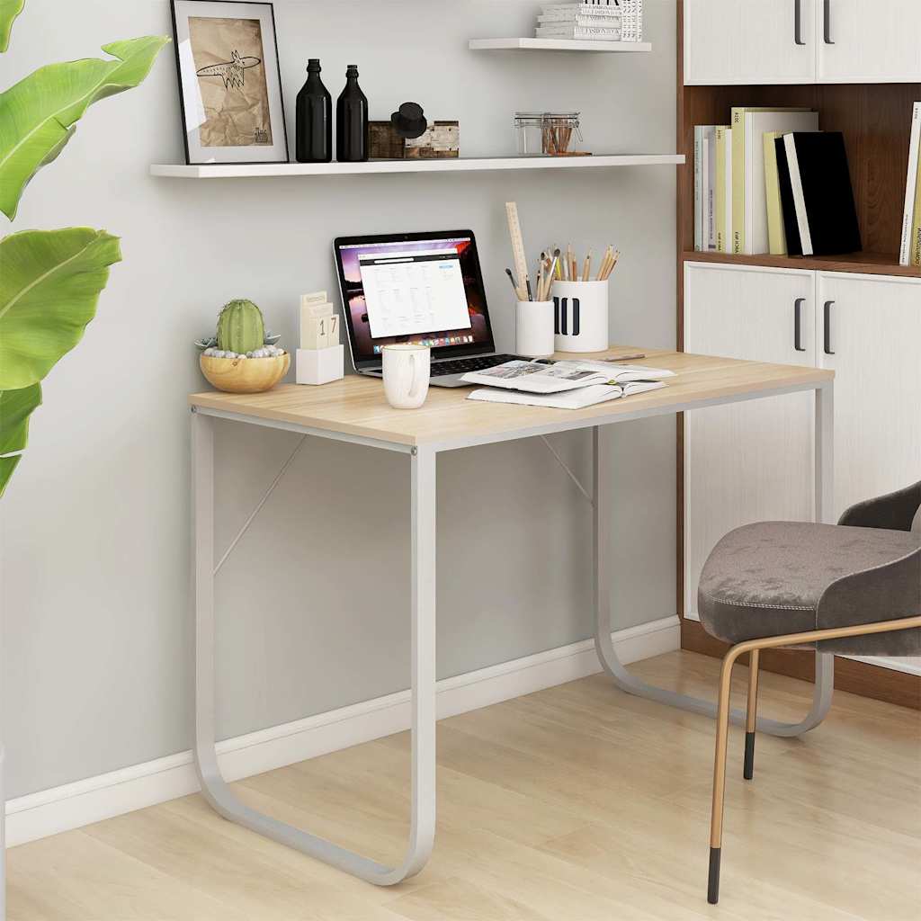 Computertisch Weiß und Eiche-Optik 110x60x73 cm Holzwerkstoff