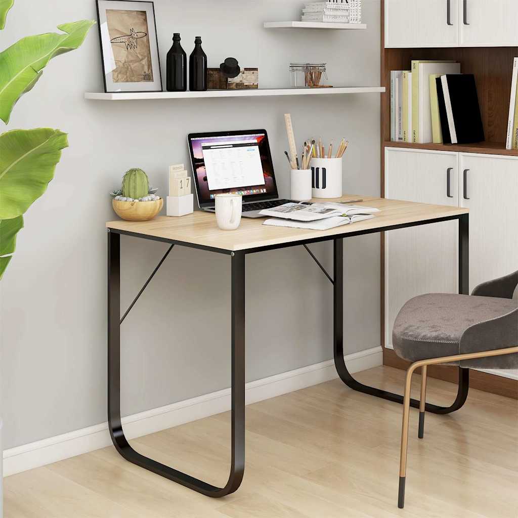 Computertisch Schwarz und Eiche-Optik 110x60x73cm Holzwerkstoff