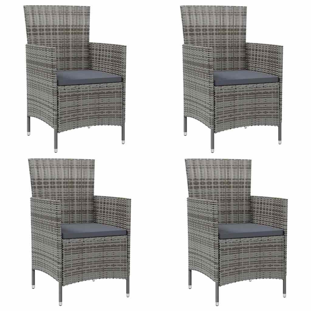 Gartenstühle mit Kissen 4 Stk. Poly Rattan Grau