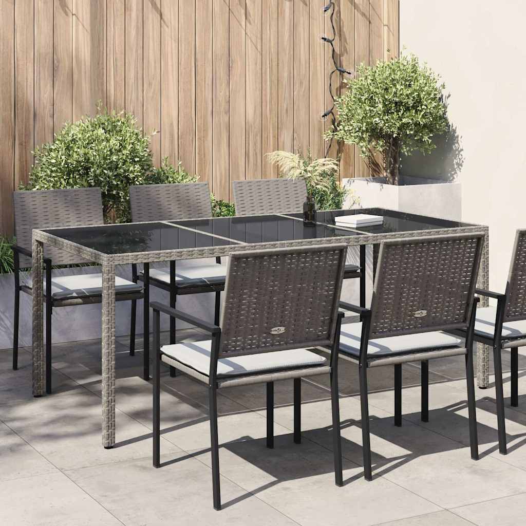 Gartentisch Grau 190x90x75 cm Gehärtetes Glas und Poly Rattan