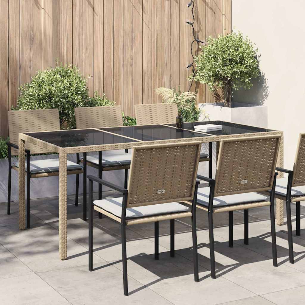 Gartentisch Beige 190x90x75 cm Gehärtetes Glas und Poly Rattan