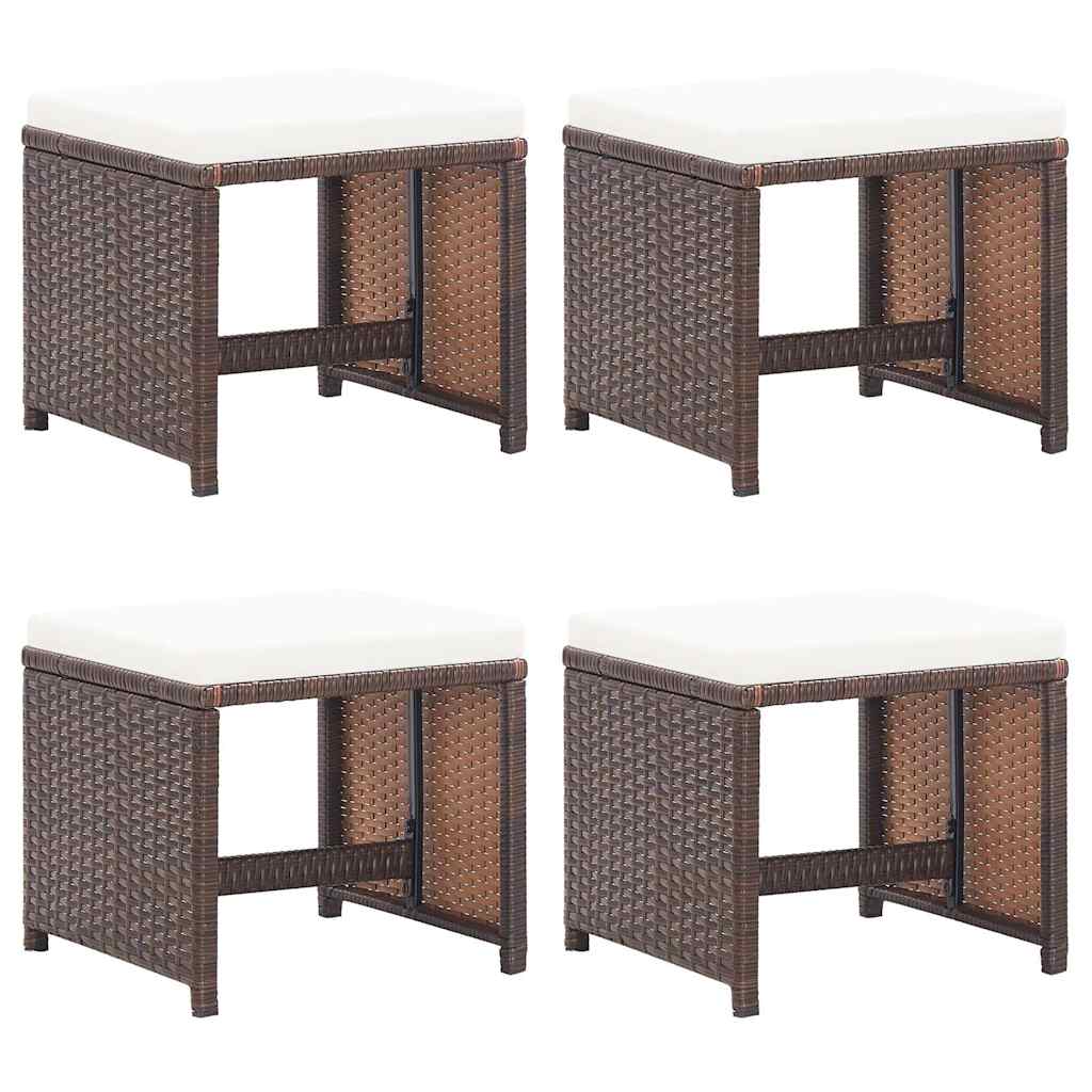 Gartenhocker 4 Stk. mit Kissen Poly Rattan Braun