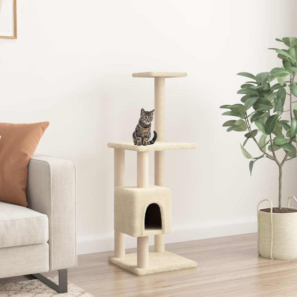 Kratzbaum mit Sisal-Kratzsaeulen Creme 104 cm