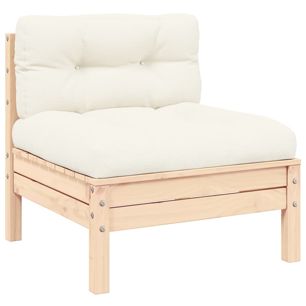 Garten-Mittelsofa mit Kissen in Creme Massivholz Kiefer