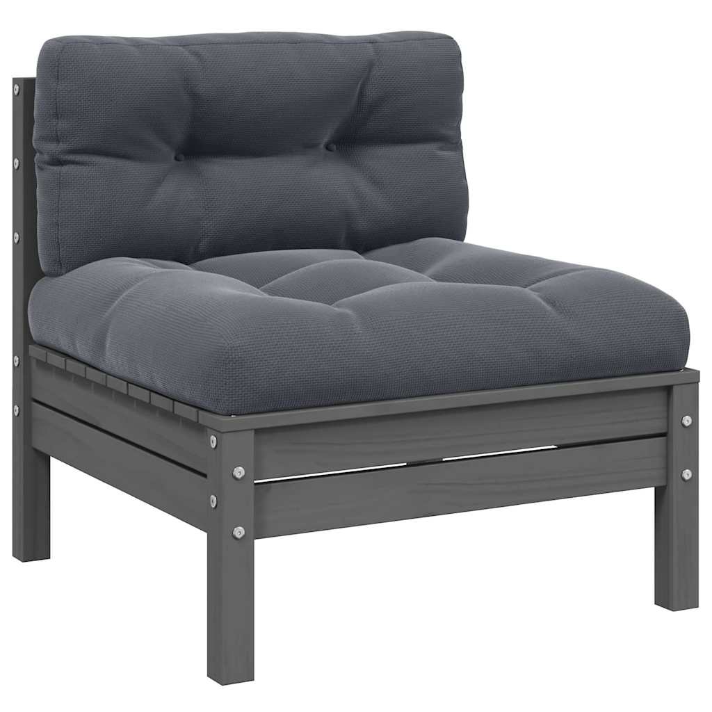Garten-Mittelsofa mit Anthrazit Kissen Grau Massivholz Kiefer