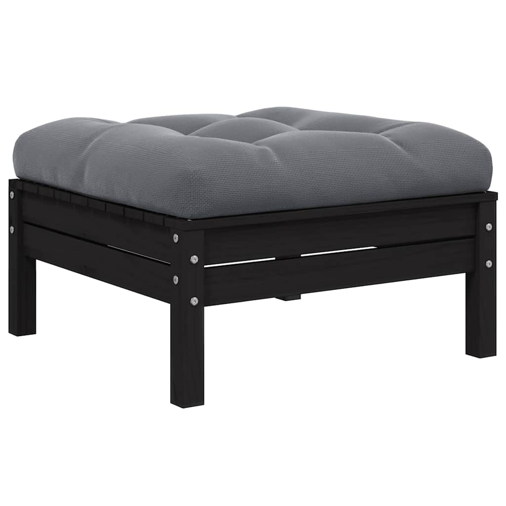 Gartenhocker mit Anthrazit Kissen Schwarz Massivholz Kiefer