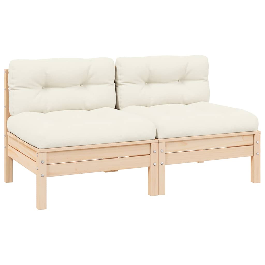 Gartensofa 2-Sitzer mit Kissen in Creme Massivholz Kiefer