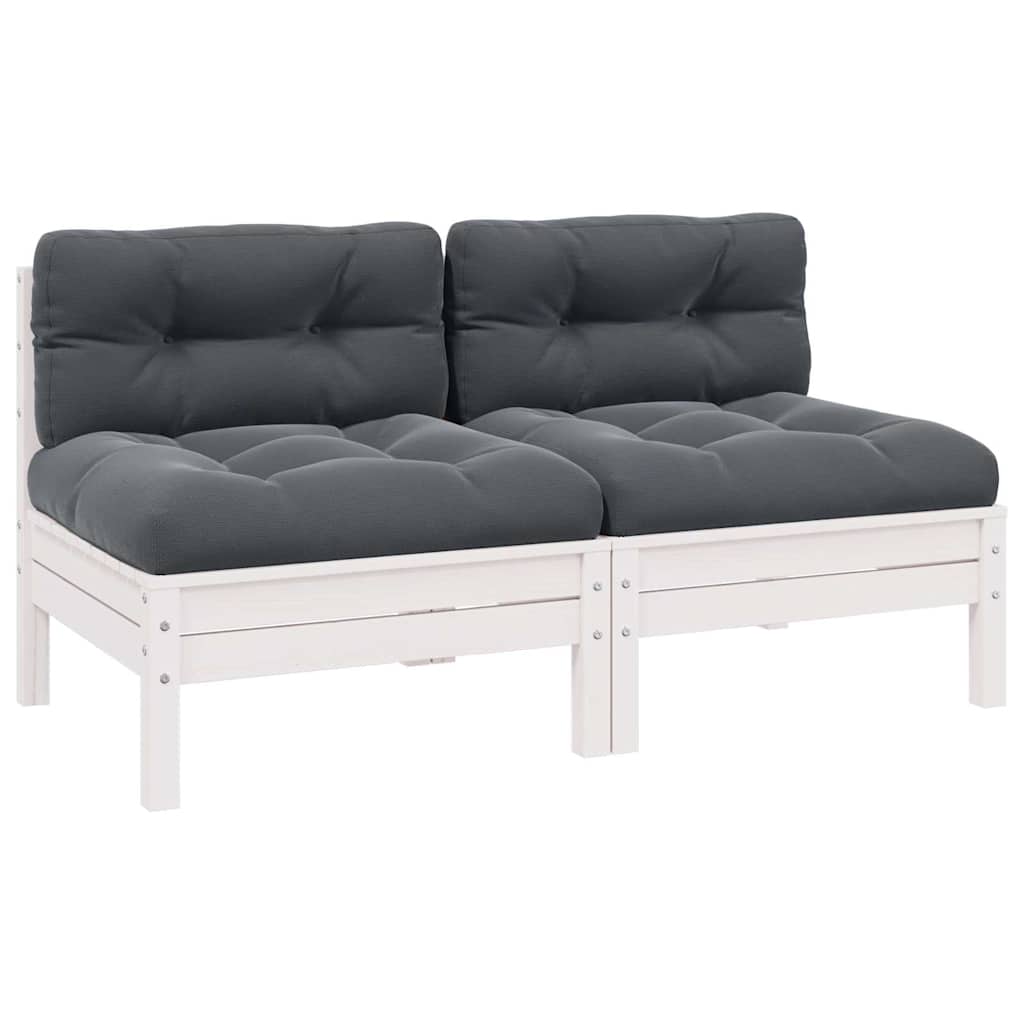 2-Sitzer-Gartensofa mit Kissen Weiß Massivholz Kiefer