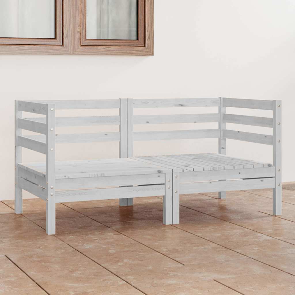 2-Sitzer-Gartensofa Weiß Kiefer Massivholz