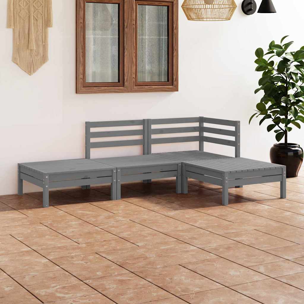 4-tlg. Garten-Lounge-Set Grau Massivholz Kiefer