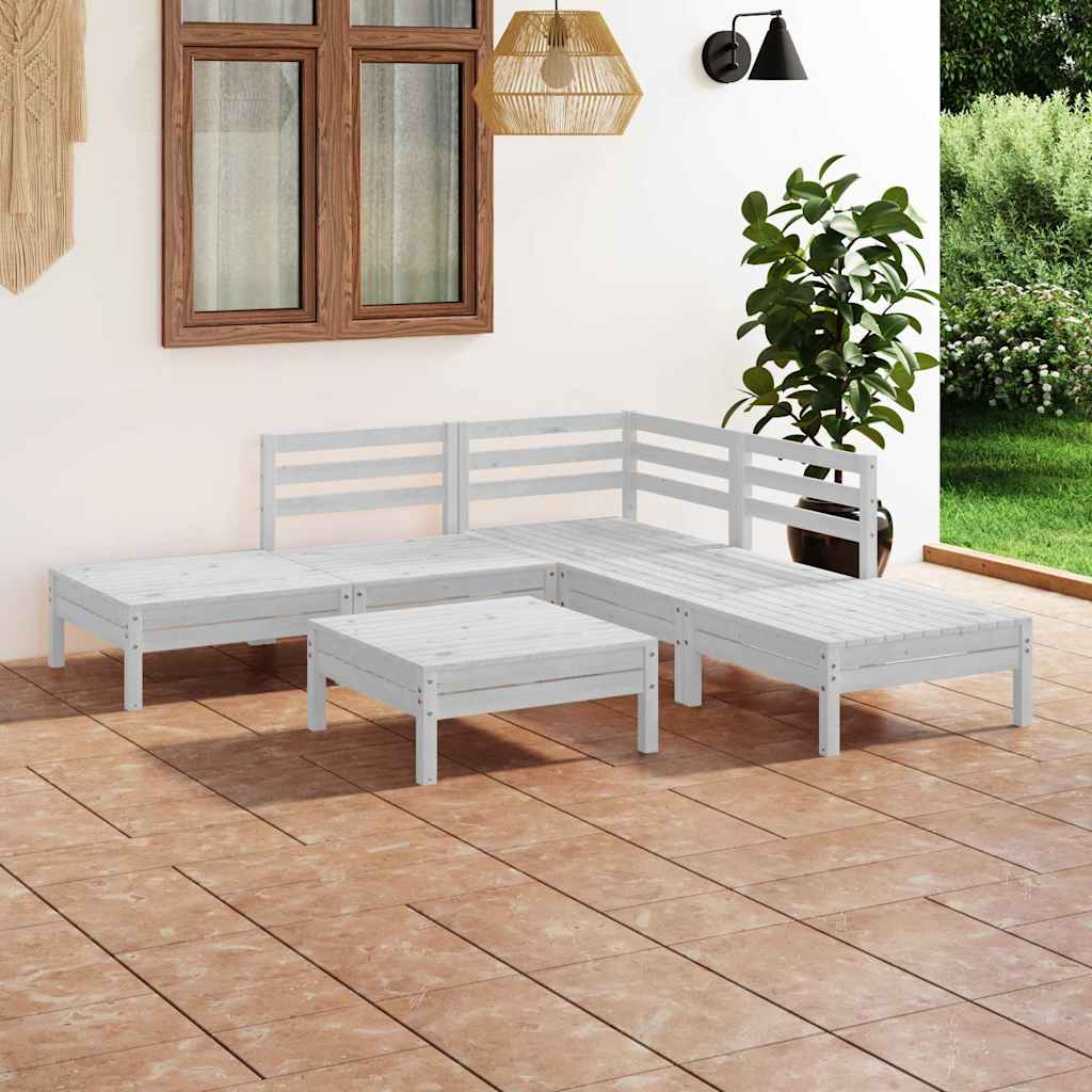 6-tlg. Garten-Lounge-Set Massivholz Kiefer Weiß