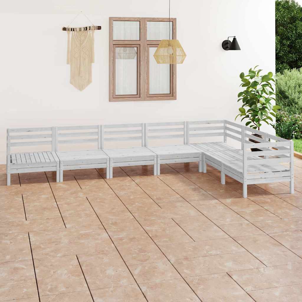 7-tlg. Garten-Lounge-Set Massivholz Kiefer Weiß