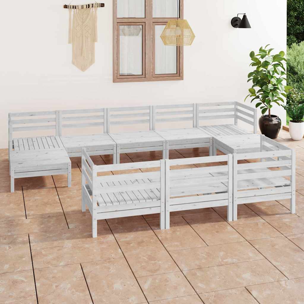 10-tlg. Garten-Lounge-Set Weiß Massivholz Kiefer