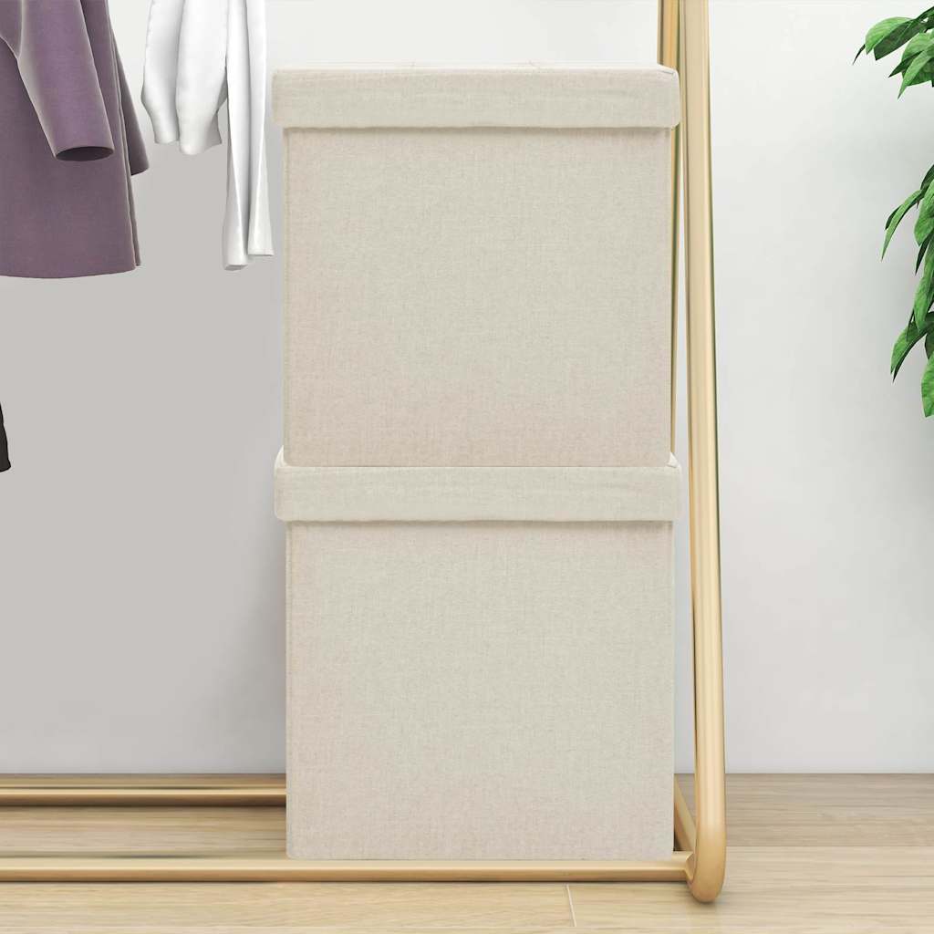 Hocker mit Stauraum 2 Stk. Cremeweiß Leinenoptik