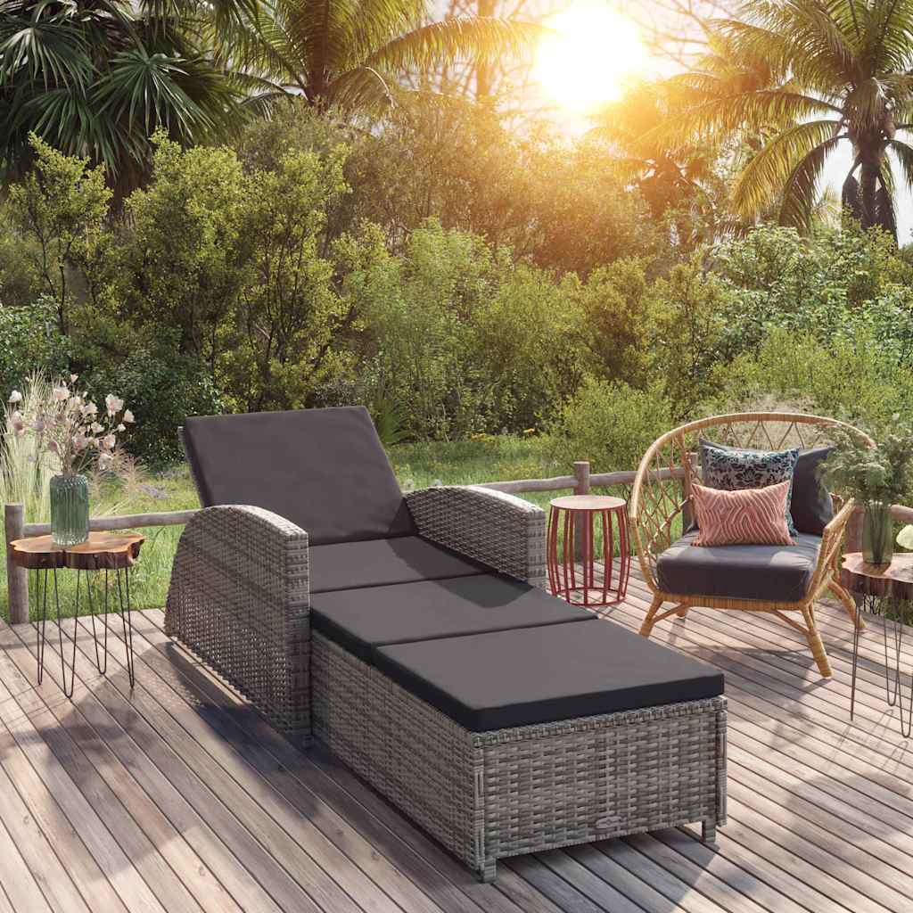 Sonnenliege mit Dunkelgrauer Auflage Poly Rattan Grau
