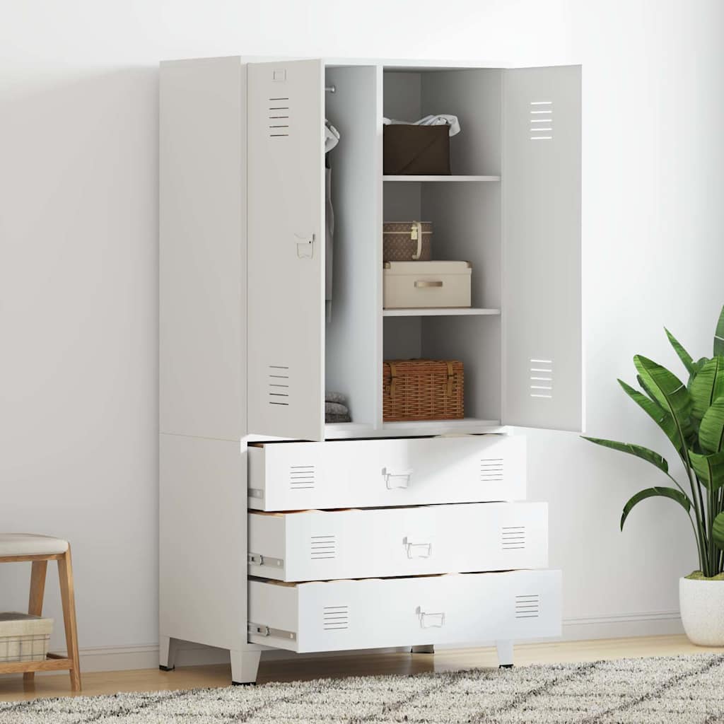 Industrial Kleiderschrank Weiß 90x50x180 cm Metall