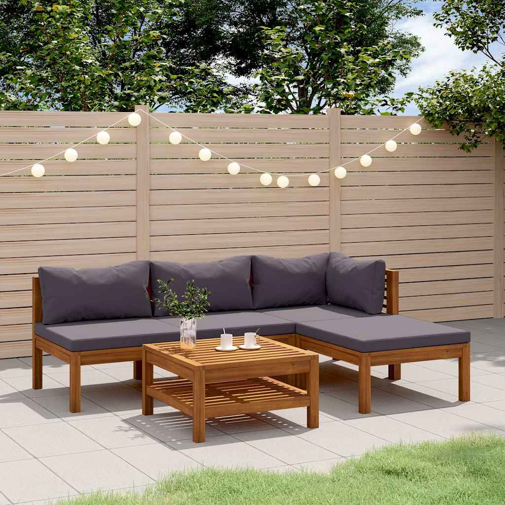 5-tlg. Garten-Lounge-Set mit Auflage Massivholz Akazie