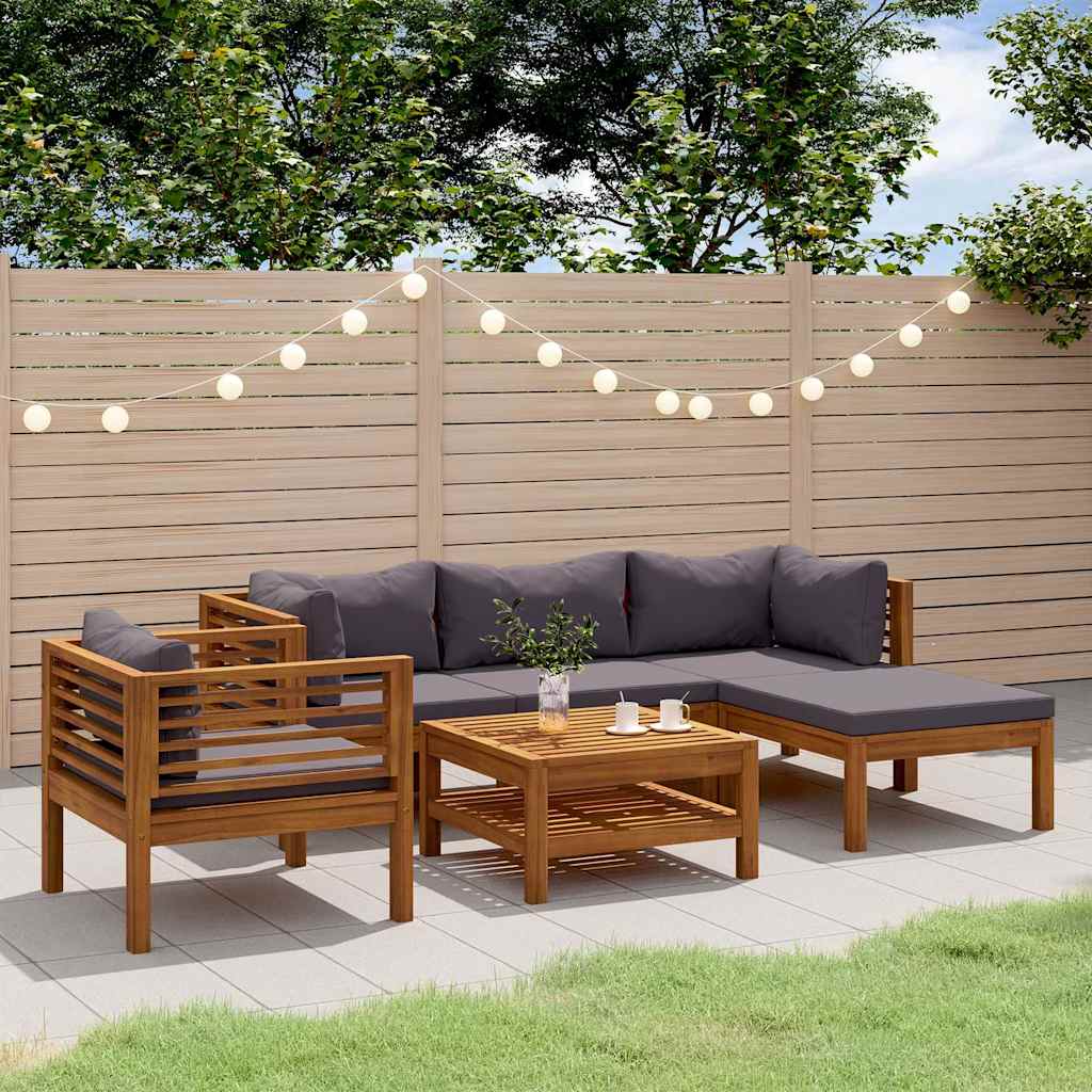 6-tlg. Garten-Lounge-Set mit Auflage Massivholz Akazie