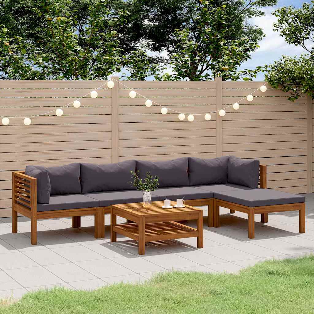 6-tlg. Garten-Lounge-Set mit Auflage Massivholz Akazie