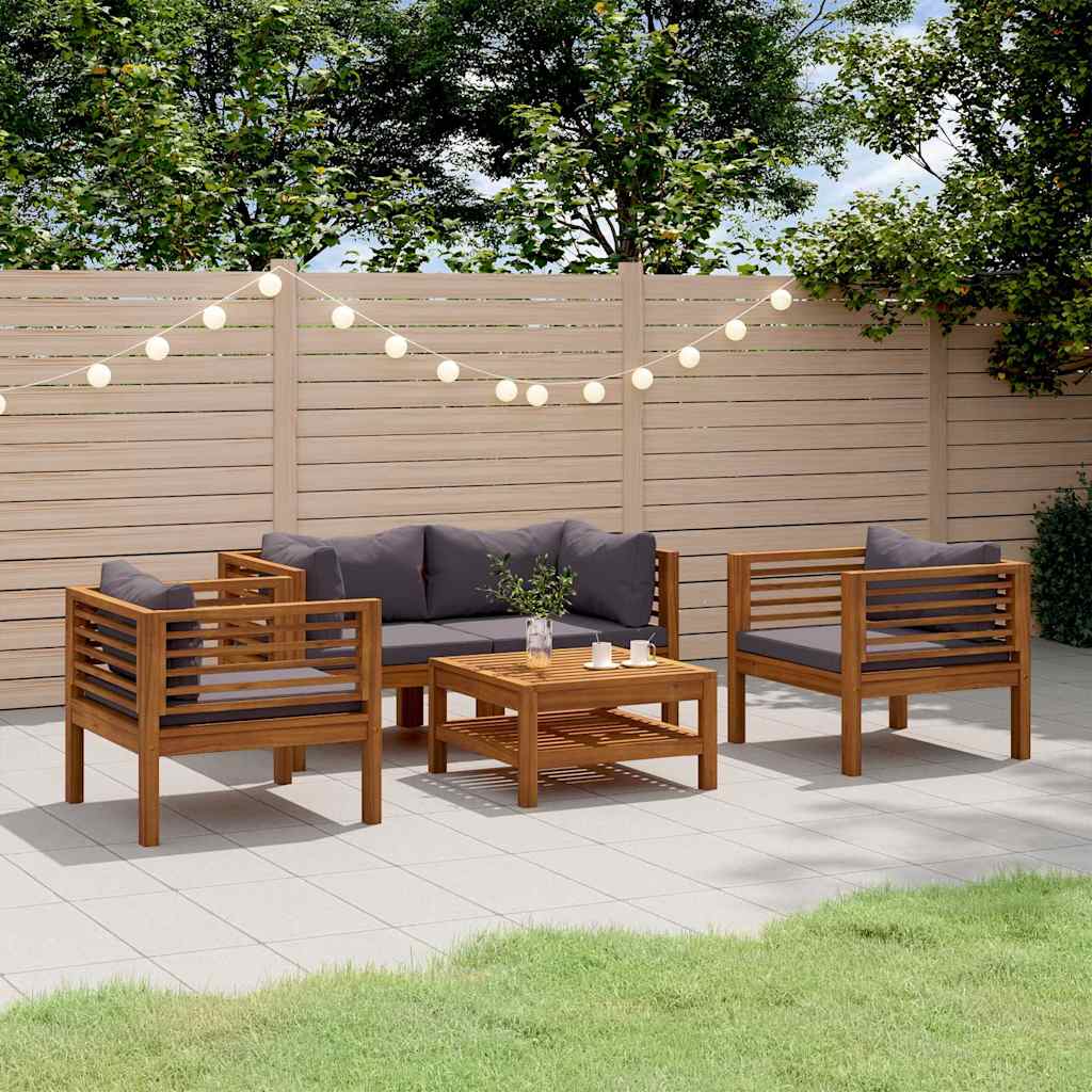 5-tlg. Garten-Lounge-Set mit Auflage Massivholz Akazie