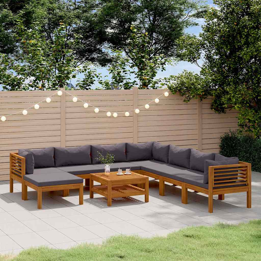 9-tlg. Garten-Lounge-Set mit Auflage Massivholz Akazie