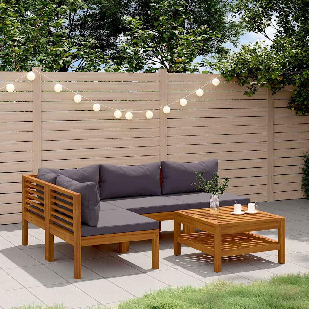 5-tlg. Garten-Lounge-Set mit Auflage Massivholz Akazie