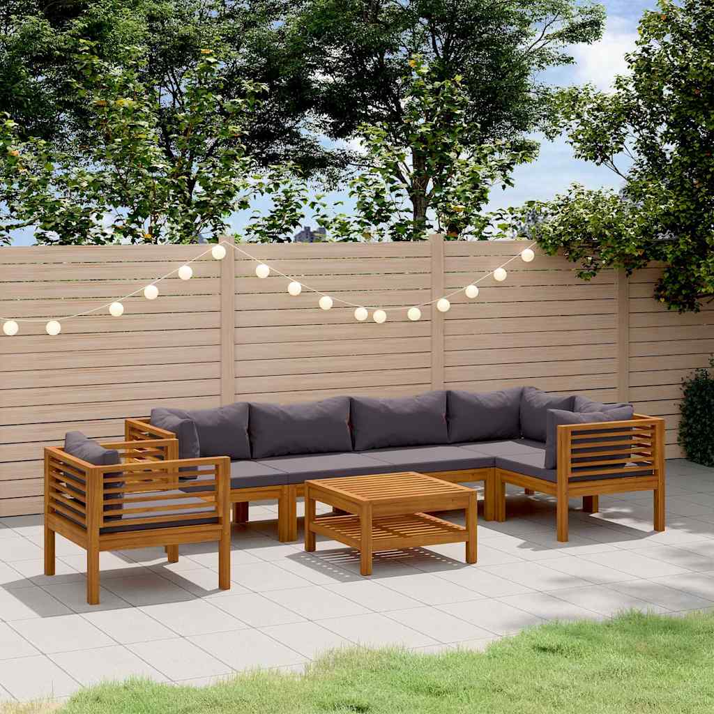 7-tlg. Garten-Lounge-Set mit Auflage Massivholz Akazie
