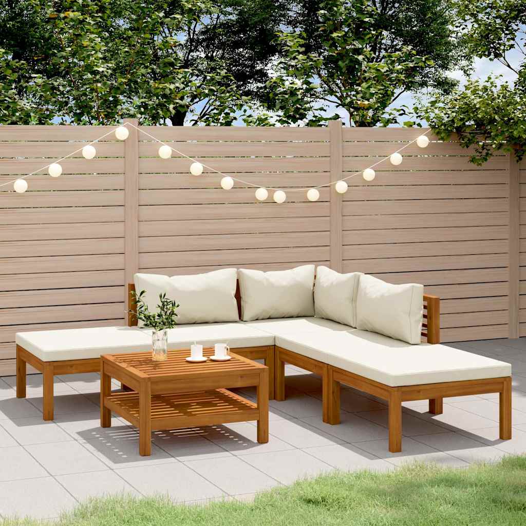6-tlg. Garten-Lounge-Set mit Creme Kissen Massivholz Akazie