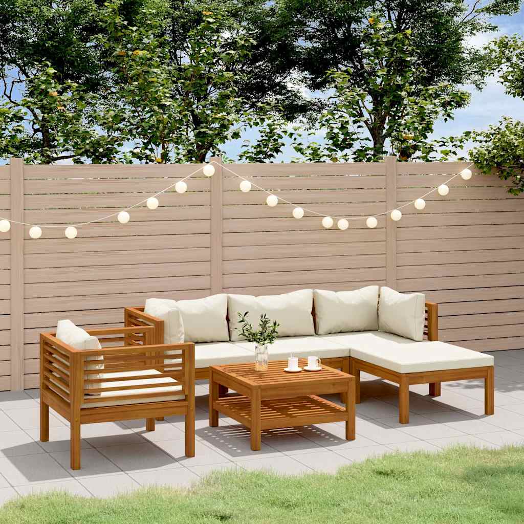 6-tlg. Garten-Lounge-Set mit Creme Kissen Massivholz Akazie