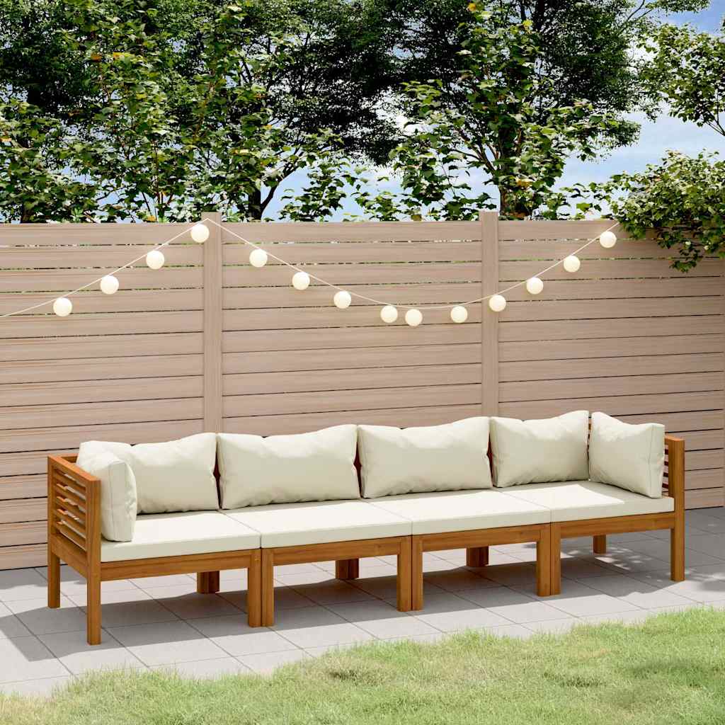 4-Sitzer-Gartensofa mit Creme Kissen Massivholz Akazie