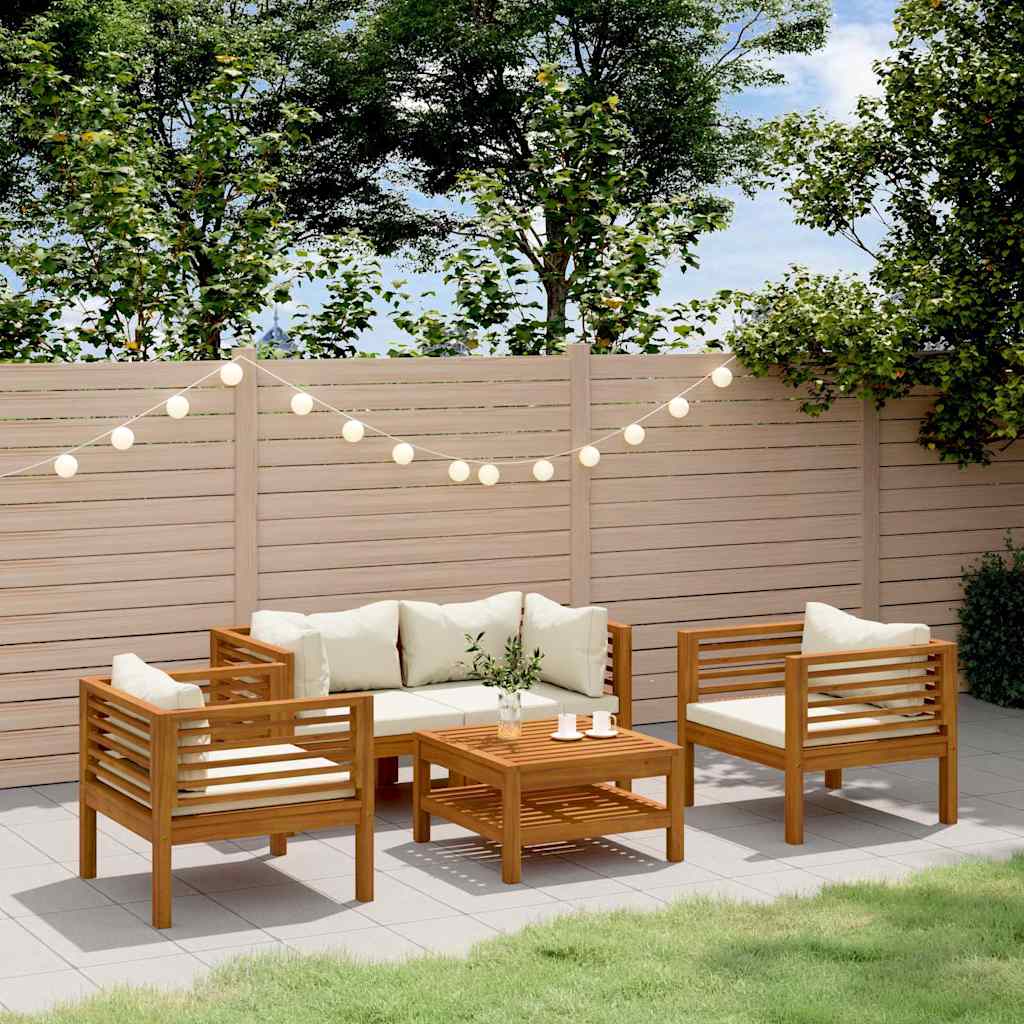 5-tlg. Garten-Lounge-Set mit Creme Kissen Massivholz Akazie