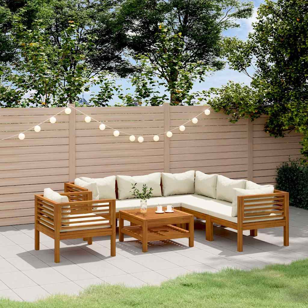 7-tlg. Garten-Lounge-Set mit Creme Kissen Massivholz Akazie
