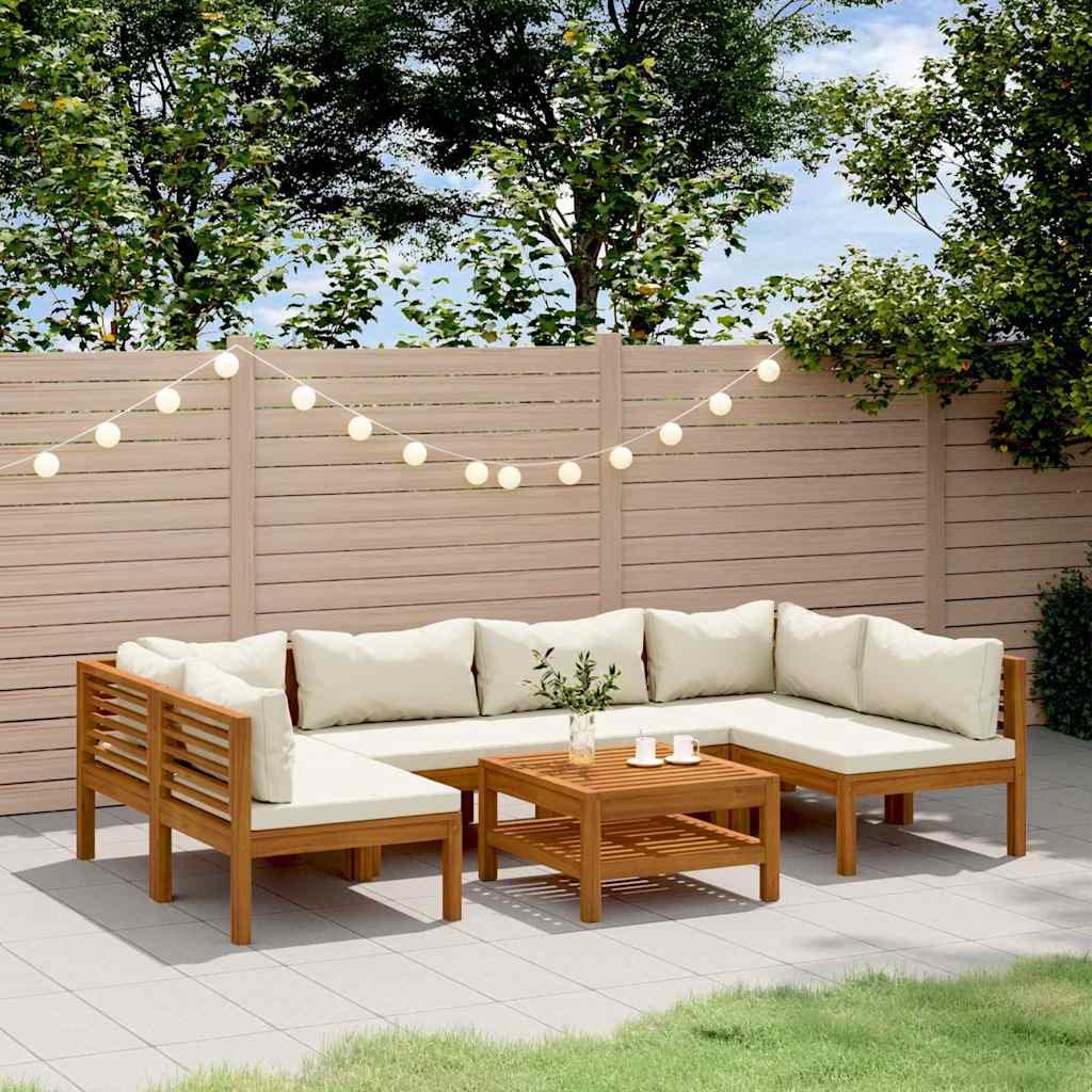 7-tlg. Garten-Lounge-Set mit Creme Kissen Massivholz Akazie