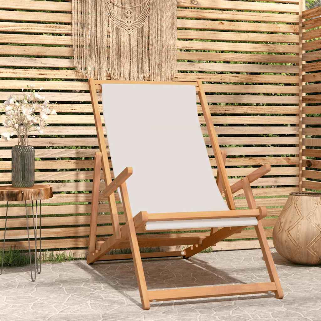Klappstuhl aus Massivholz Teak, cremefarben