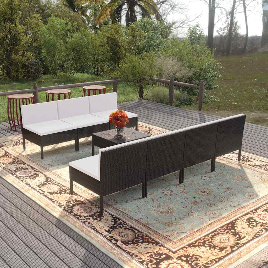 8-tlg. Garten-Lounge-Set mit Auflagen Poly Rattan Schwarz