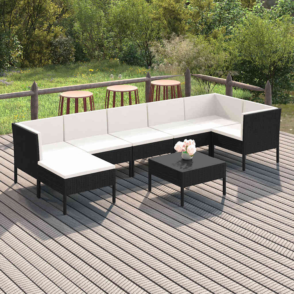8-tlg. Garten-Lounge-Set mit Auflagen Poly Rattan Schwarz