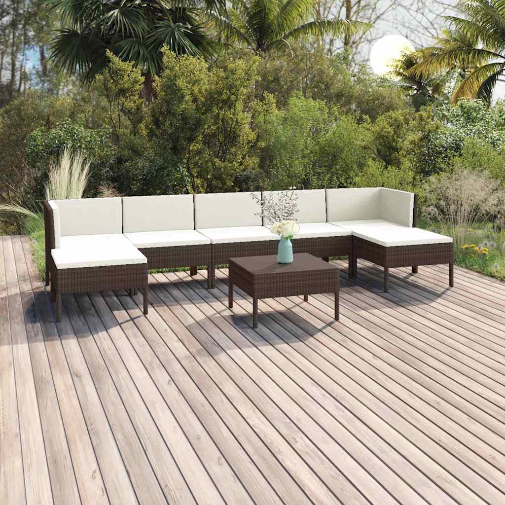 8-tlg. Garten-Lounge-Set mit Auflagen Poly Rattan Braun
