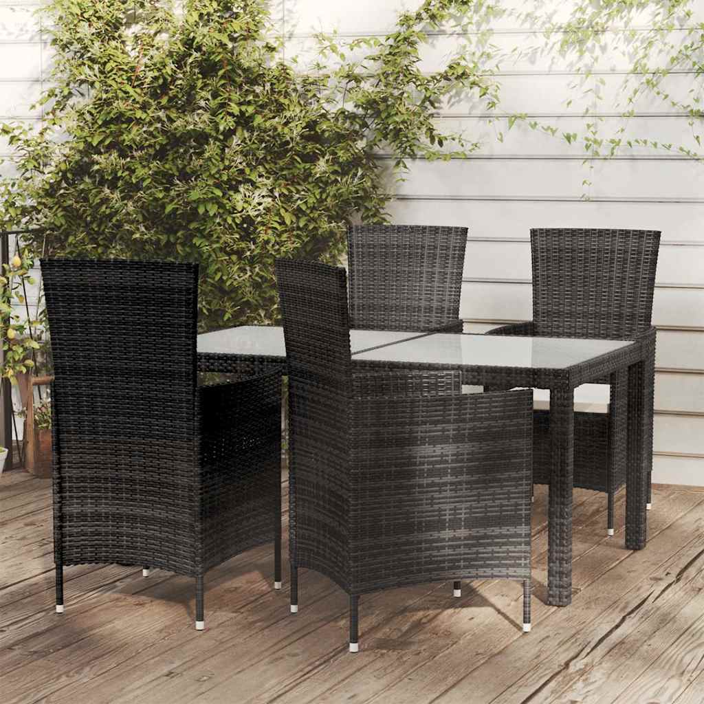 5-tlg. Garten-Essgruppe mit Kissen Poly Rattan Schwarz