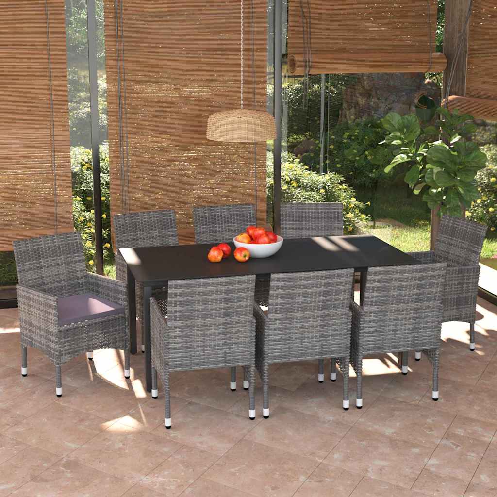 9-tlg. Garten-Essgruppe mit Kissen Poly Rattan Grau
