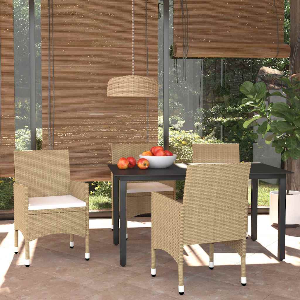 5-tlg. Garten-Essgruppe mit Kissen Poly Rattan Beige