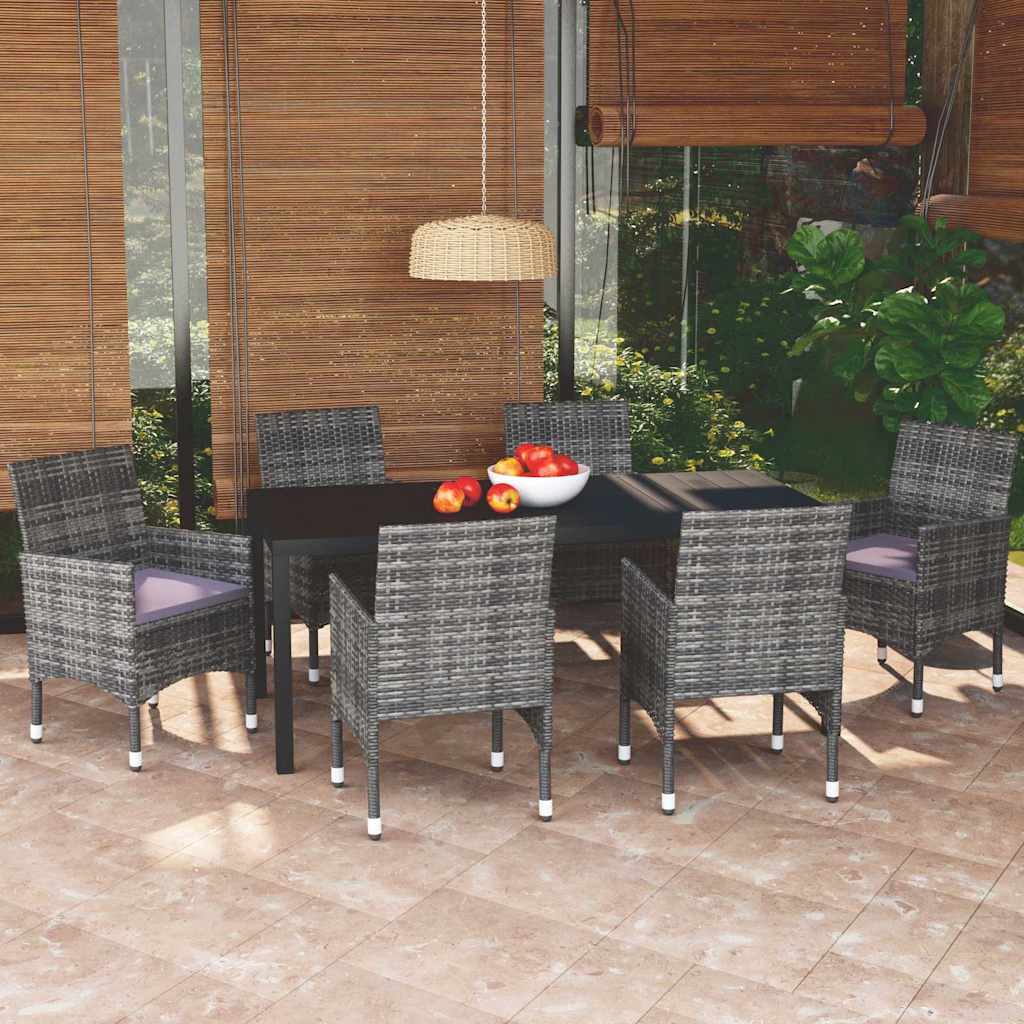 7-tlg. Garten-Essgruppe mit Kissen Poly Rattan Grau