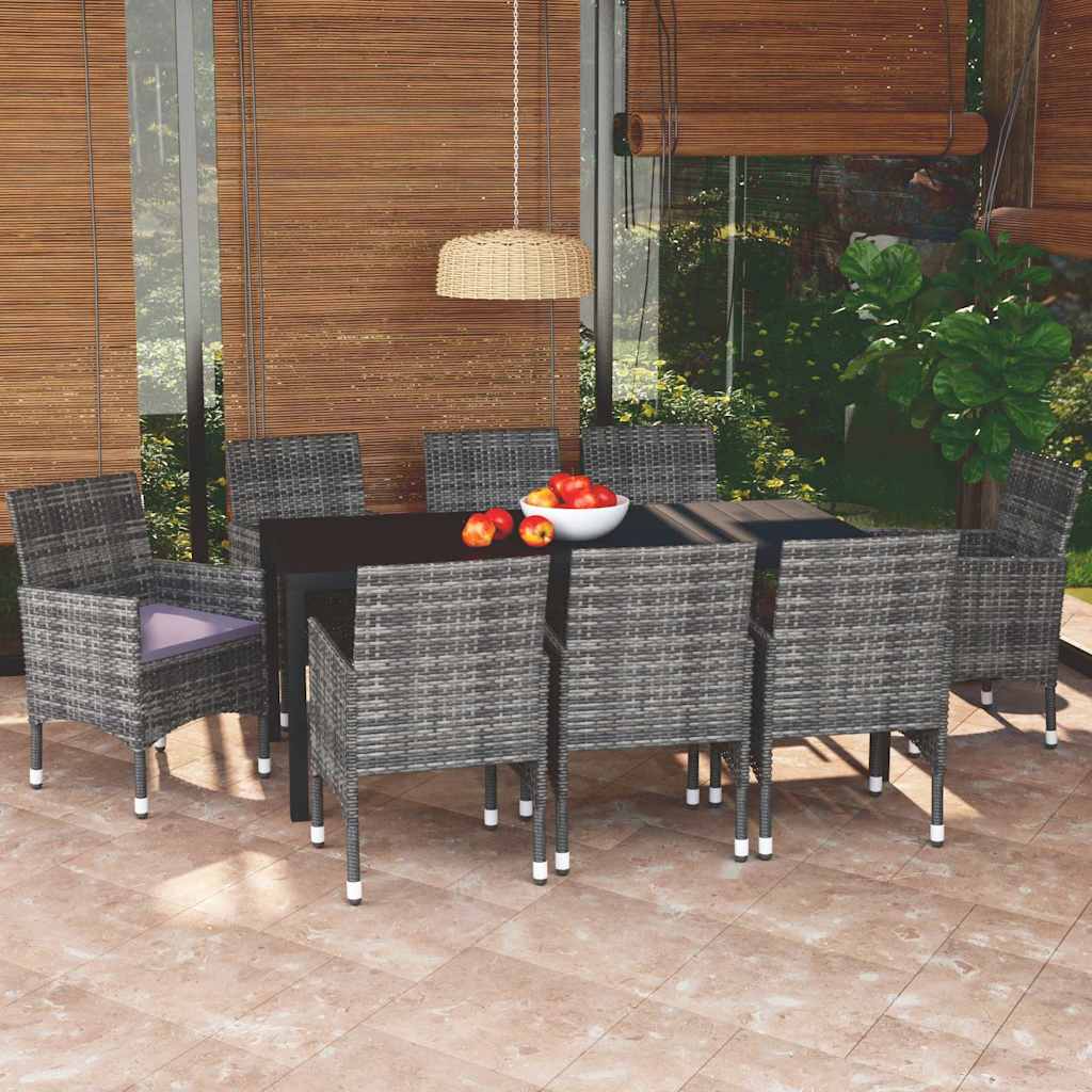 9-tlg. Garten-Essgruppe mit Kissen Poly Rattan Grau