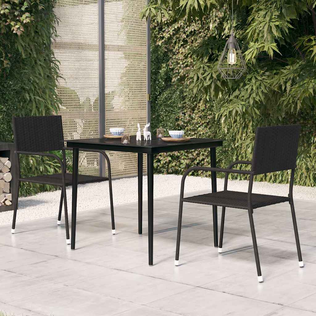Garten-Esstisch Schwarz 80x80x74 cm Stahl und Glas