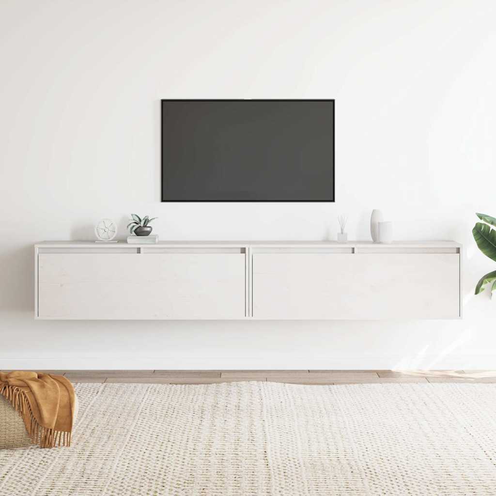 Wandschränke 2 Stk. Weiß 100x30x35 cm Massivholz Kiefer
