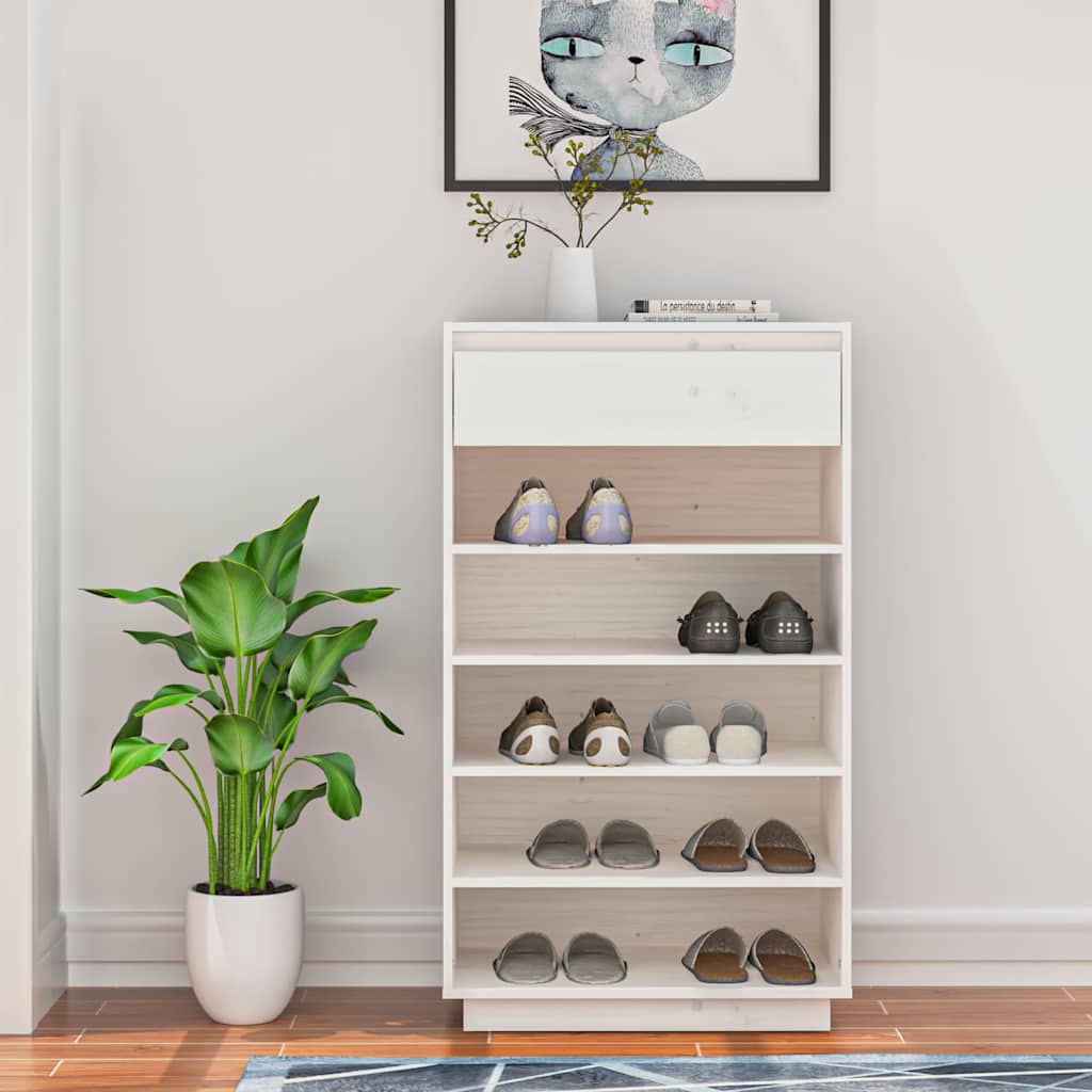 Schuhregal Weiß 60x34x105 cm Massivholz Kiefer