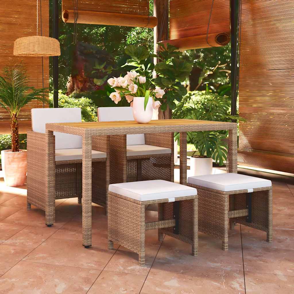 5-tlg. Garten-Essgruppe mit Kissen Poly Rattan Beige