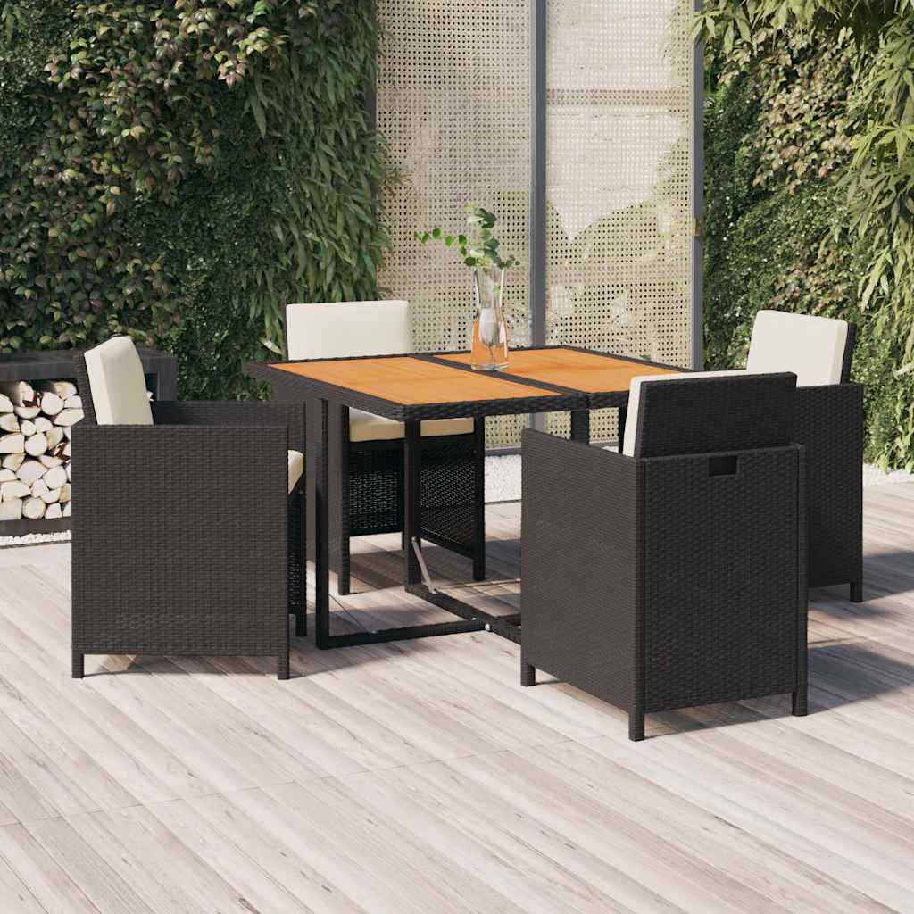 5-tlg. Garten-Essgruppe mit Kissen Poly Rattan Schwarz