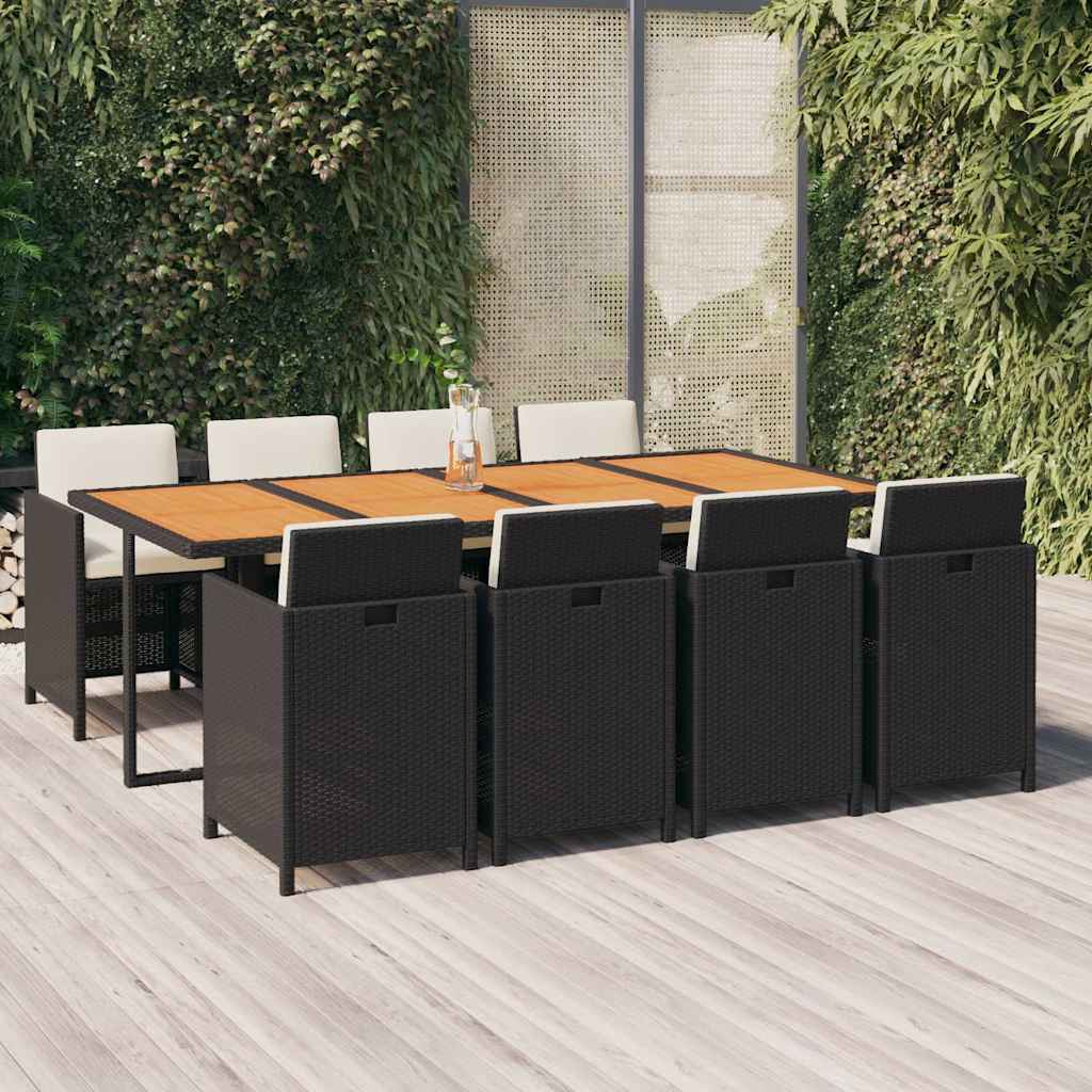 9-tlg. Garten-Essgruppe mit Kissen Poly Rattan Schwarz
